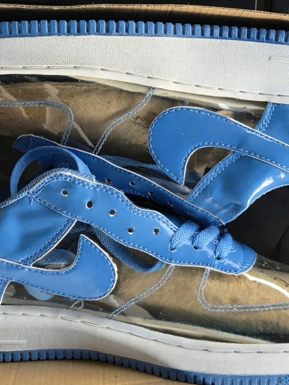 Nike Air Force 1 '07 Blue Patent Leather Clear Toe 306353-140 US 12 Deadstock